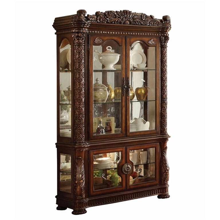 Luxury Curio Cabinet Cherry Vendome-62023 Carved Wood Acme