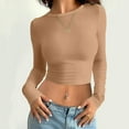 thumbnail image 2 of MIASHUI T-Shirt à Manches Longues Court Ajusté Col Rond Uni pour Femmes Couche de Base Supérieure Kaki,TTG, 2 of 4