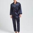 thumbnail image 2 of Men's Pajama Sets Trendy Printed Silk V Neck Button Long Sleeved Long Pants Set Men Pjs Sets, 2 of 5