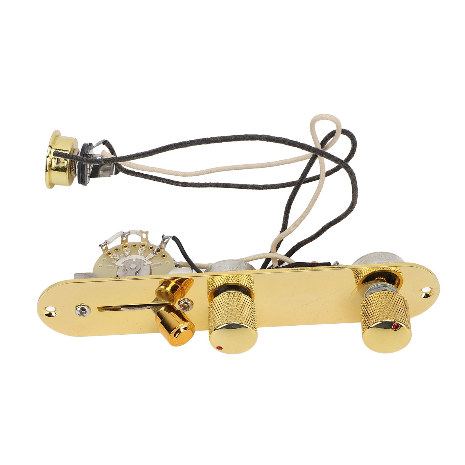 YAHHU Prewired Guitar Control Plate Replacement Parts with 5 Way Switch 250K Potentiometers Volume Tone Controls Plate for Telecaster Electric Guitars, High Precision Assembly, Gold, 9.45 inches