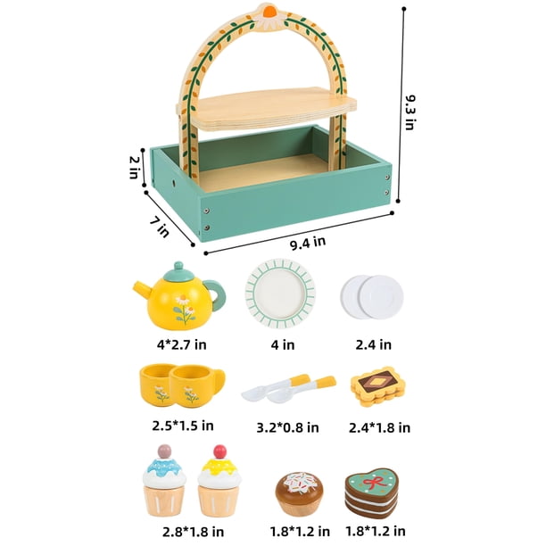 Juego De Té De Madera, Accesorios De Cocina Para Niños, Juego De Comida Para Niños Pequeños, Juego De Fiesta De Té Para Niñas Y Niños De 3, 4, 5 Años (juego