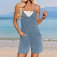 thumbnail image 2 of QATAINLAV Ribbed Knitted Summer Rompers for Women Casual Sleeveless Spaghetti Strap Short Jumpsuits Beach Onesie Shorts with Pockets Blue L, 2 of 10