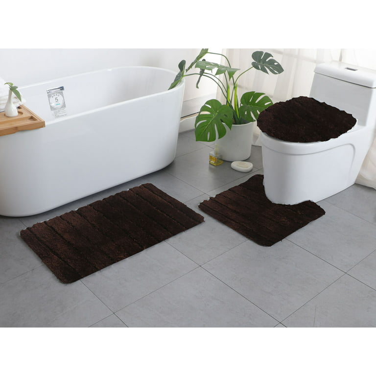 Shanna 3 Piece Shaggy Chenille Bath Mat Sets, Extra Large Bathroom Mats +Bathroom Rugs + Toilet Mat, Soft, Water Absorbent, Non-Slip, Machine Washable Bath