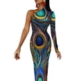 thumbnail image 2 of Unique Peacock Feather Long Dress Female Colorful Print Party Maxi Dress Spring Kawaii Bodycon Dresses Side Split Custom Clothes, 2 of 5