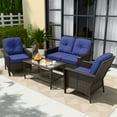 thumbnail image 3 of COOS BAY 4-Piece Outdoor Patio Dark Brown Wicker Rattan Deep Seating Conversation Set with Coffee Table and Blue Cushions, 3 of 9