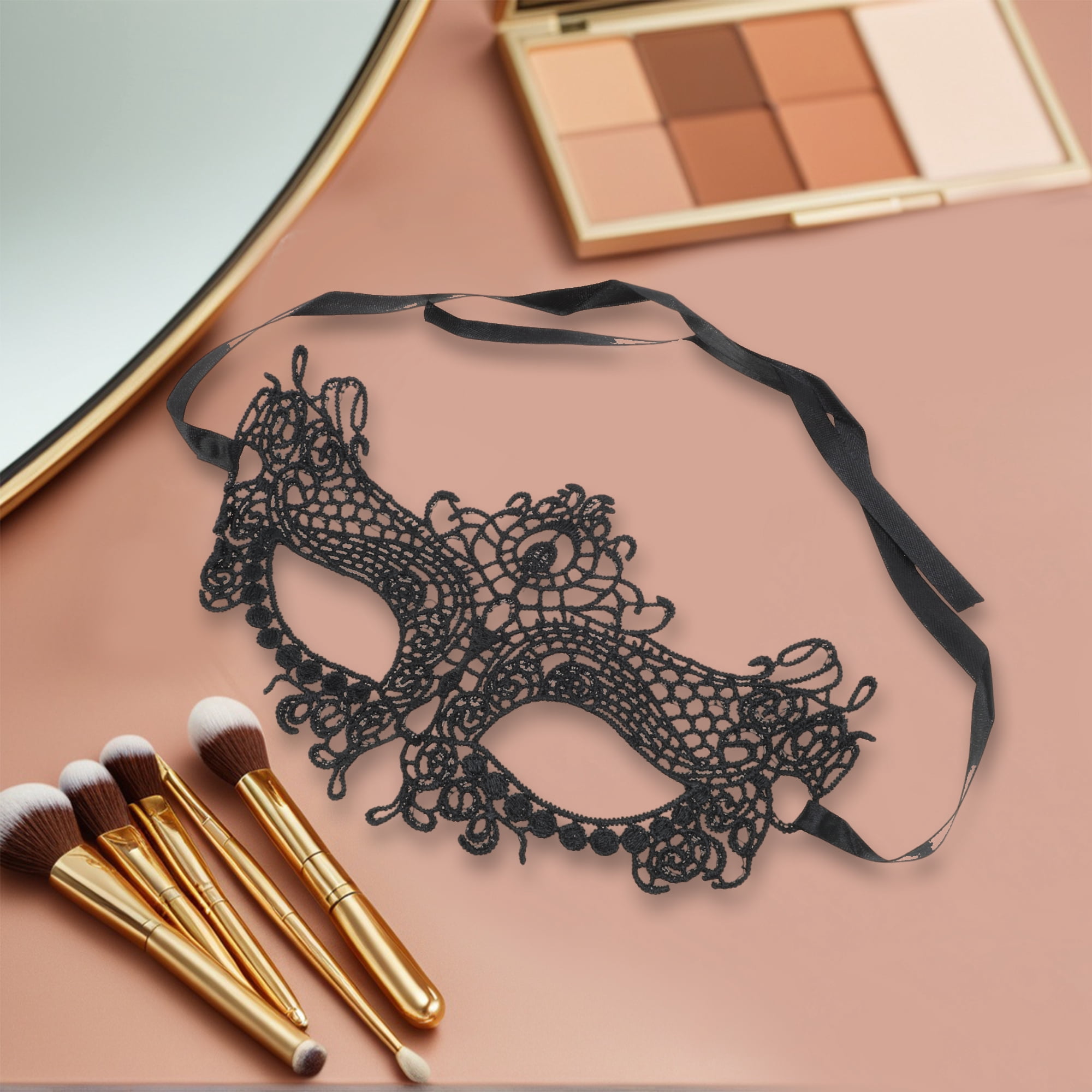 Unique Bargains 1 Pack Elegant Lace Half Face Party Mask in Black Black Pattern 8