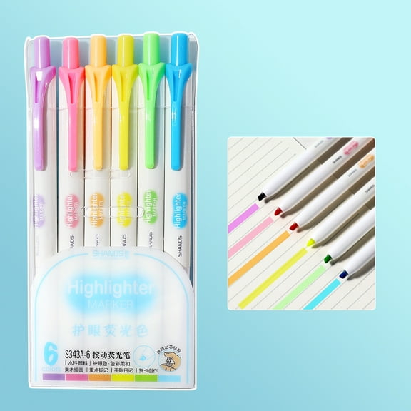 6pcs Retractable Highlighter, Chisel Tip, Assorted Color Highlighter, Retractable Marker, Cute Colorful Highlighter