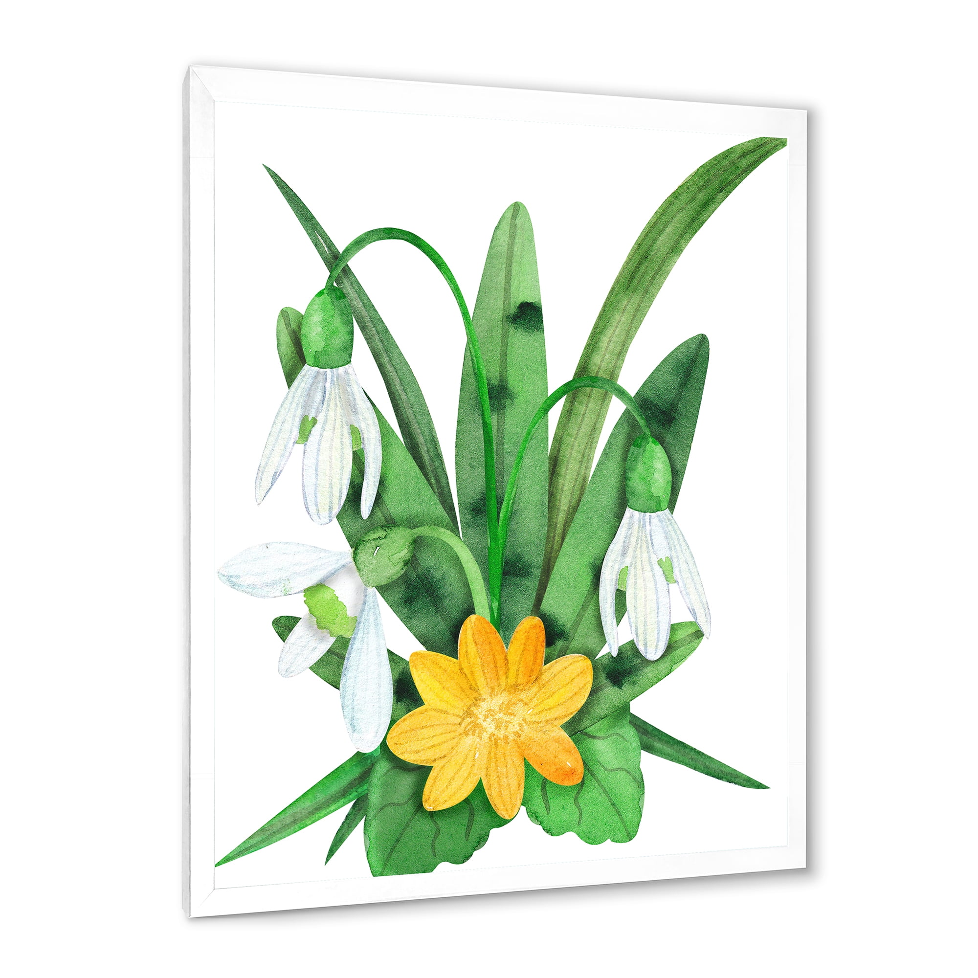 Designart 'Snowdrops and Yellow Erantis VIntage Flowers' Traditional Framed Art Print