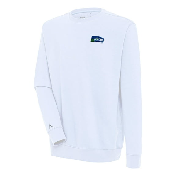 Men's Antigua White Seattle Seahawks Throwback Logo Victory Pullover Sweatshirt