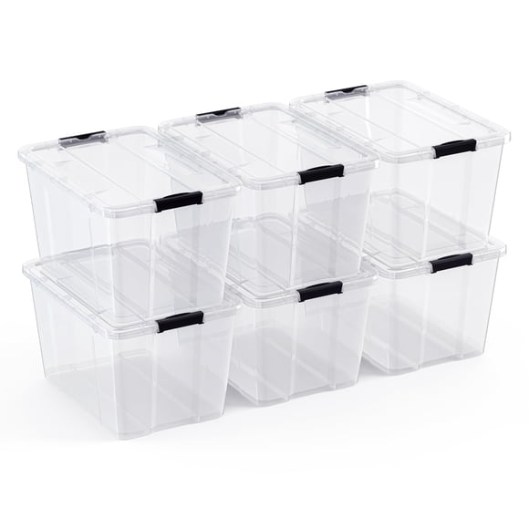 Caja organizadora apilable Lifetime Appliance Parts de 34 cuartos, transparente, paquete de 6