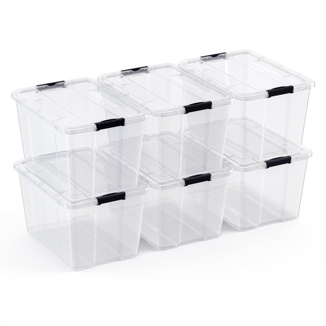 Caja organizadora apilable Lifetime Appliance Parts de 34 cuartos, transparente, paquete de 6