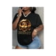 thumbnail image 1 of Women's Black Graphic T-Shirt - Vibrant Golden Lion Lip Print with LEO & ENERGY Text, Relaxed Fit Short Sleeve Crewneck Casual Top for Summer & Spring, Machine Washable, Ladies T Shirts, 1 of 6