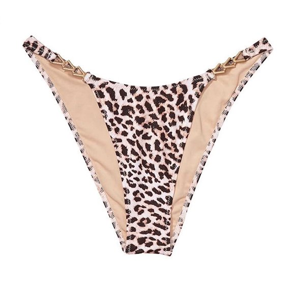 Victoria's Secret Chain Strap Brazilian Bikini Swim Bottom Size Large Leopard NWT