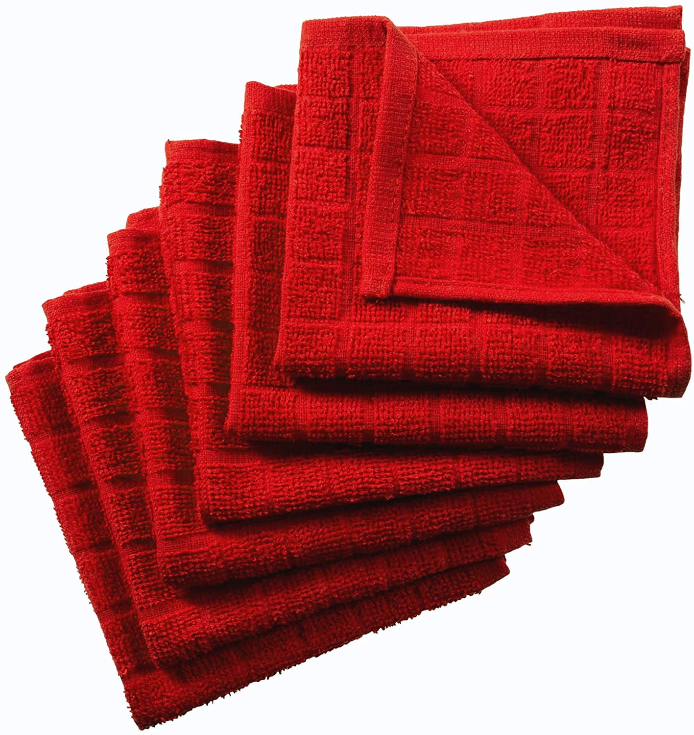 Cotton Terry Dish Cloth 6 Pack Red 12 x 12 Inches 400 GSM 100 Ringspun 2 Ply Cotton