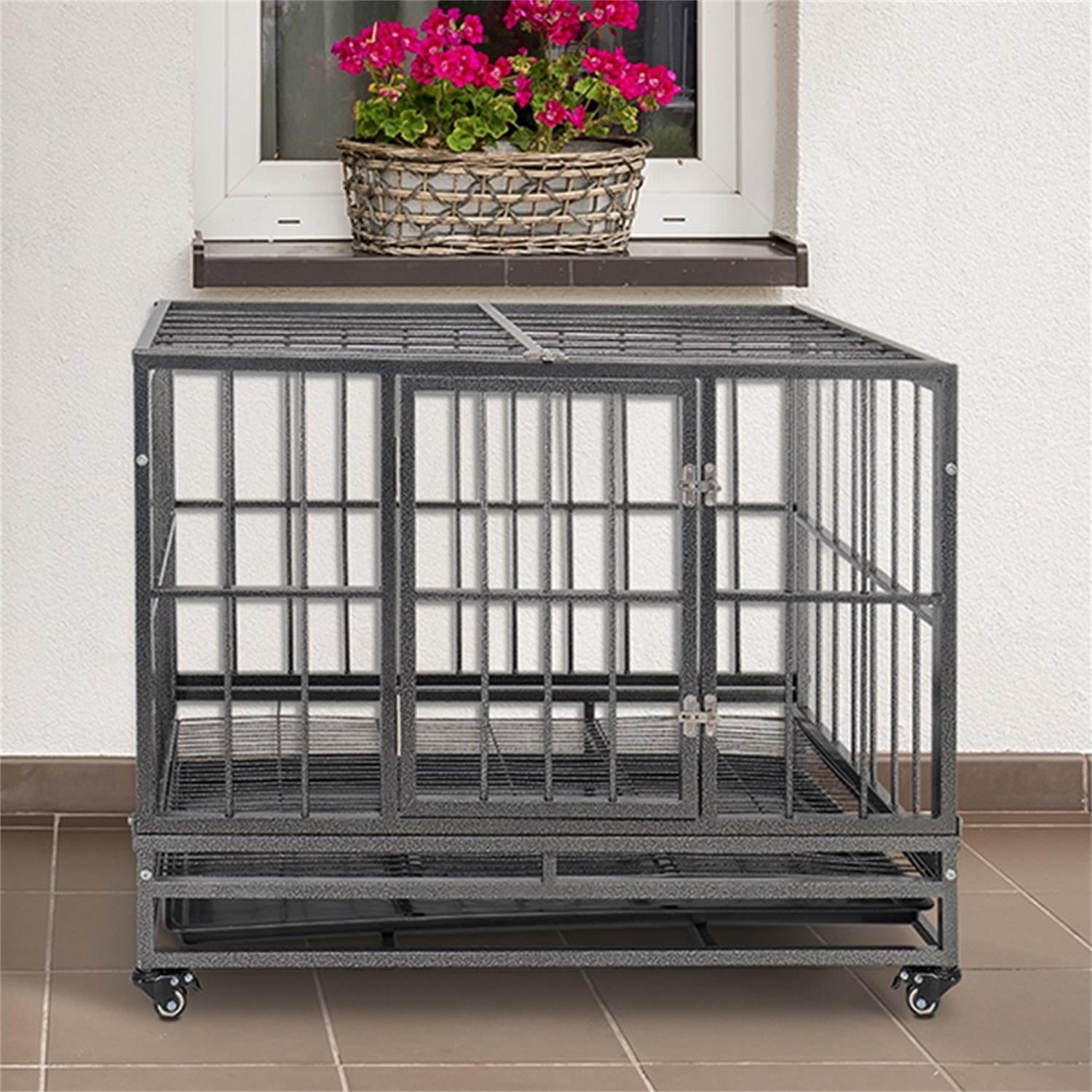 Pefilos 36" Heavy Duty Dog Cage Crate Kennel Metal Escape Proof Kennel, Dog Crate for Large Dogs, Rabbit Hutch with Tray, Gray Pefilos 36" Heavy Duty Dog Cage Crate Kennel Metal Escape Proof Kennel, Dog Crate for Large Dogs, Rabbit Hutch with Tray, Gray