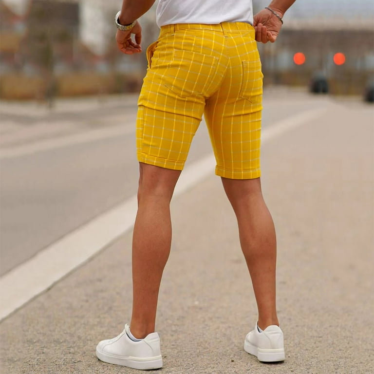 Men s Summer Outdoor Shorts Quick Dry Mens Summer Fashion Casual Plaid Button Zipper Suit Shorts Pants Big and Tall Shorts for Men Yellow