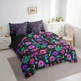 thumbnail image 3 of Manfei Colorful Neon Mushroom 7pcs Bedding Comforter Set,Country Flower Floral Queen Bedding Sets,Cute Frog Queen Sheet Sets For Girl Child,Microfiber Bedroom Decor Reversible, 3 of 8