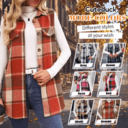 Cuteduck Womens Sleeveless Plaid Vest Wool Blazer Jackets Cardigan Outerwear Fall Winter Tops