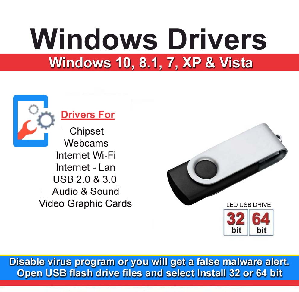 Windows USB Flash Drive Drivers Pack for Internet, VGA, Sound & More