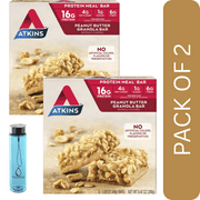 2 Pack Of Atkins Peanut Butter Granola Protein Meal Bar, High Fiber, Low Sugar, Keto Friendly, 5 Count, With Blue Water Bottle By Value Nest