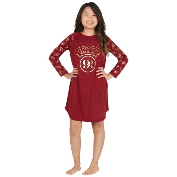 Harry Potter Girls' Platform 9 3/4 Hogwarts Express Raglan Long-Sleeve Nightgown Pajama
