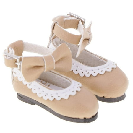 

1/6 Beige Strap Buckle with Bow Flats Shoes for 12 Blythe Dolls Clothes Accessory