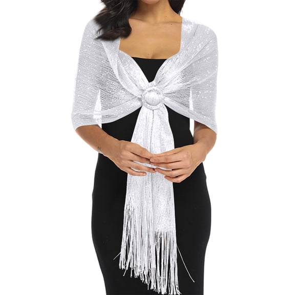 Sparkling Metallic Shawls and Wraps for Evening Party/Wedding/Formal Dresses White One Size