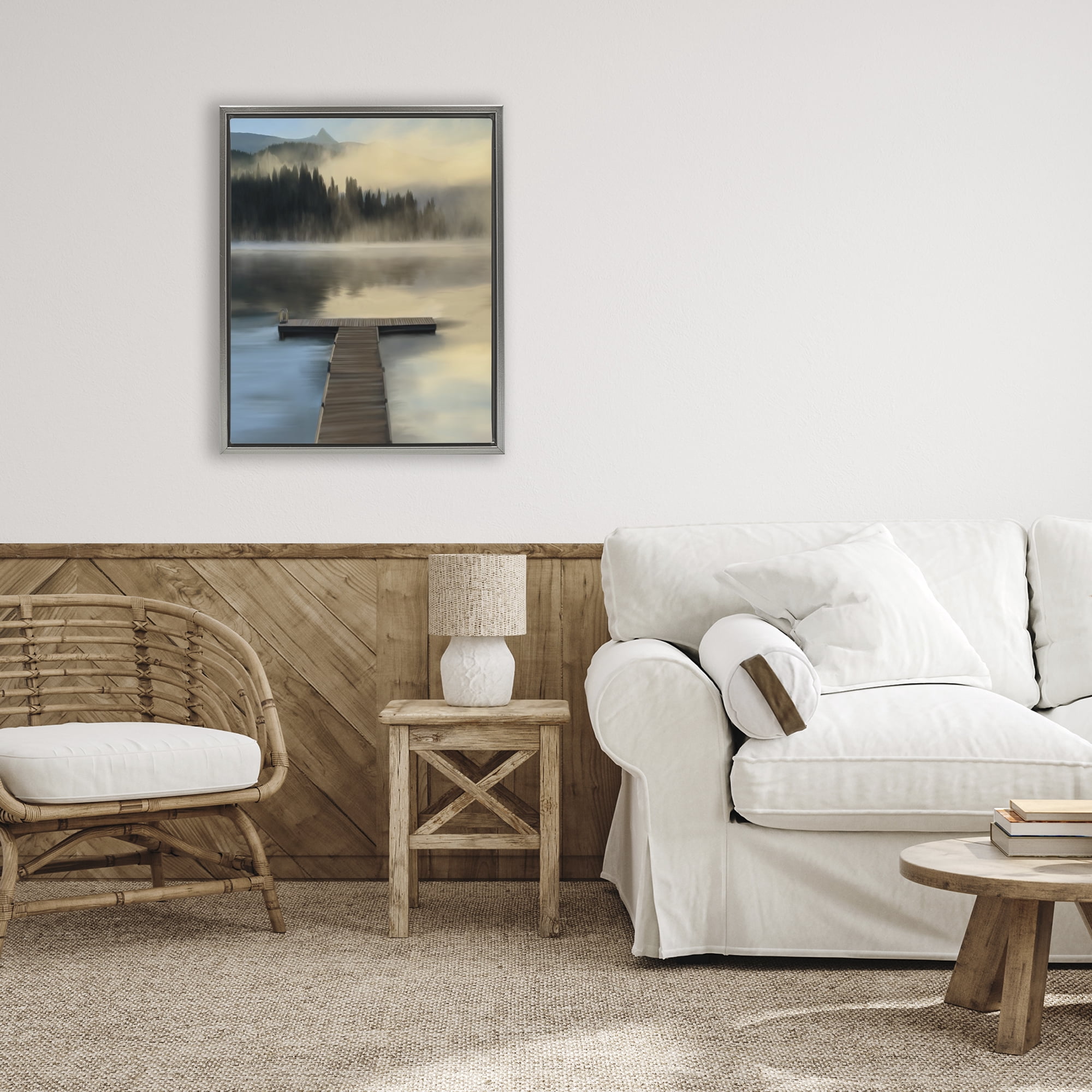 Stupell Industries Reflective Lake At Dusk Gray Framed Floater Canvas Wall Art, design by Renel Peters