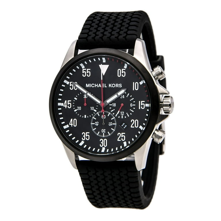 Michael Kors Men s MK8334 Black Dial Black Tire Tread Gage Strap Chronograph Watch Walmart