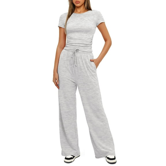 Women's Casual Pajamas Set with Pockets, Gray