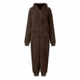 thumbnail image 3 of AUNVITO Women's Fleece Hooded Front Zipper Long Sleeve Jumpsuit Cozy and Comfortable Loungewear Style, 3 of 6