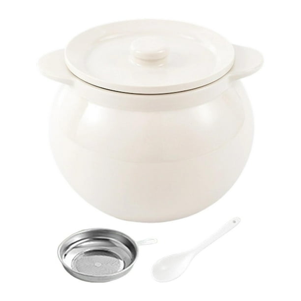Recipiente de cerámica para grasa con colador, tarro para manteca de cerdo, lata para almacenar aceite para freír alimentos 1400 ml Blanco