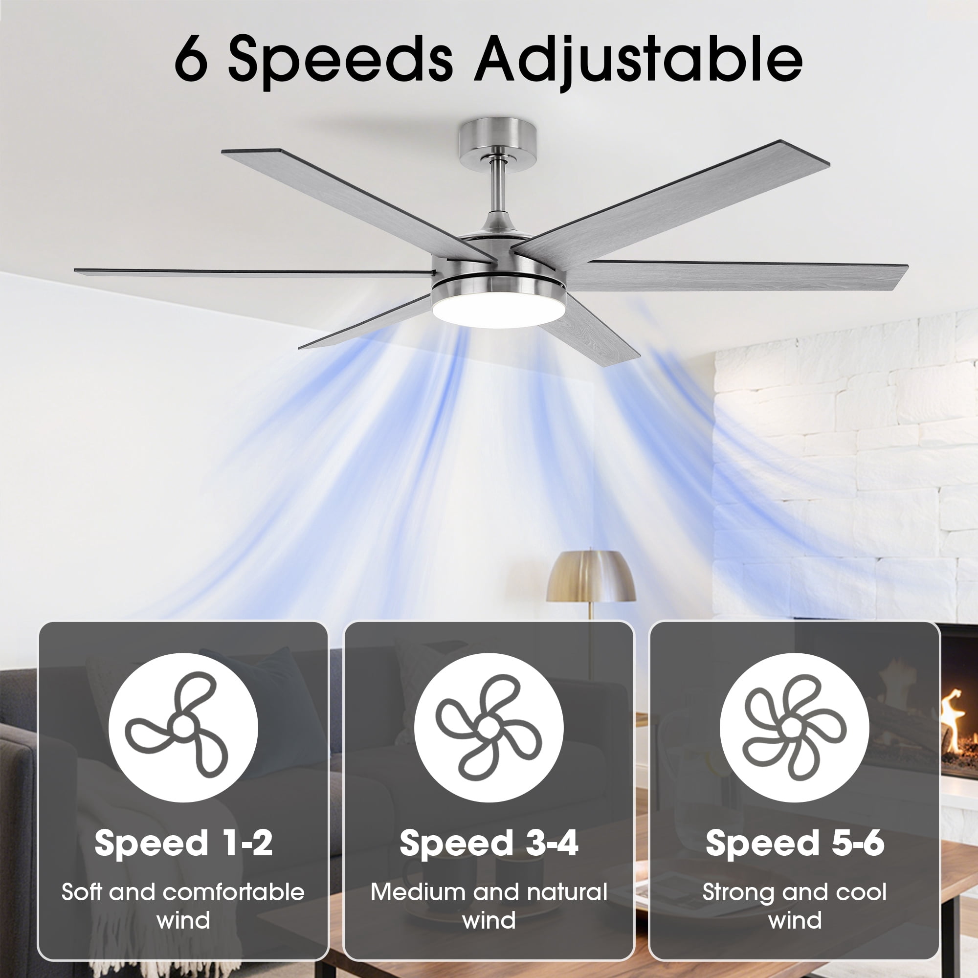 Vaczon 60" Industrial Satin Nickel Smart Ceiling Fan with Dimmable LED Light and Remote