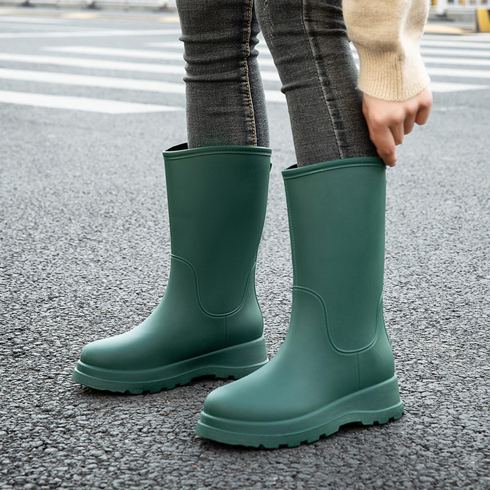 AUXDIQ Rain Shoes Women Mid-calf Boots Waterproof Rain Boots Outdoor Garden Shoes