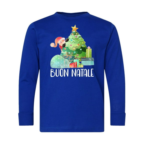 Inktastic Buon Natale Cute Santa and Christmas Tree Long Sleeve Youth T-Shirt