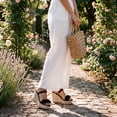 thumbnail image 4 of BLISSFUL STEP Women's Bow Double-strap Plaid Platform Slip Sandals Black 6, 4 of 5