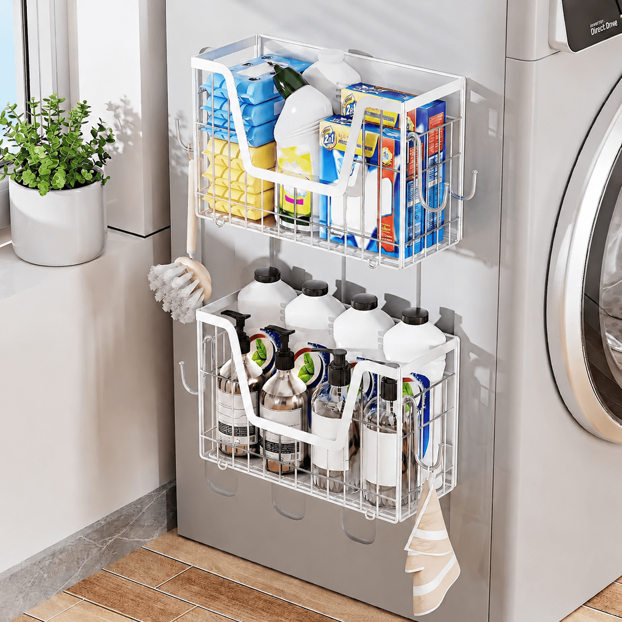 White Magnetic Shelf for Fridge, Fruit Potato and Onion Storage Bins, Magnetic Spice Rack Shelves for Side of Refrigerator, Fruit Basket Magnetic Fridge Shelf Kitchen Pantry Storage Organizer