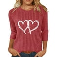 thumbnail image 2 of Maplenight Women's Heart Printed T Shirts Ribbed Knit 3/4 Length Sleeve Shirts Casual Crewneck Graphic Tee Tops Fall Fashion Outfits, 2 of 5