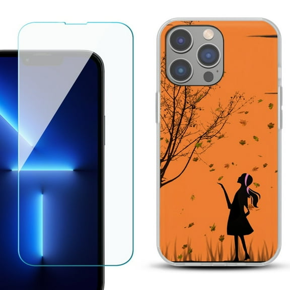 Slim-Fit Gel TPU Phone Case for iPhone 14 Pro Max, with Tempered Glass Screen Protector, by OneToughShield ® - Autumn Leaf