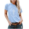thumbnail image 1 of TSADFHJI Hauts pour Femmes Automne Col Rond Été Mode Décontracté Manches Courtes avec Petites Fleurs Imprimé T-Shirt en Coton Coloré TTTG Bleu, 1 of 3