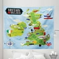 thumbnail image 1 of Cartoon Tapestry, Cartoon Maps of Britain and Ireland Landmarks Illustration, Fabric Wall Hanging Decor for Bedroom Living Room Dorm, 5 Sizes, Pale Blue Apple Green, by Ambesonne, 1 of 1