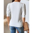 thumbnail image 4 of Camiseta de punto para mujer, mangas cortas abullonadas, puños ajustados, Top informal de verano de color puro para uso diario, blanco L, 4 of 6
