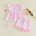 thumbnail image 4 of KPOPLK 2 Piece Toddler Girl Clothes for 12 Months 2T 3T Summer Outfit Ruffle Sleeveless Gingham Bow Embroidered Top and Ruffled Shorts Set(18-24 Months,Pink), 4 of 5