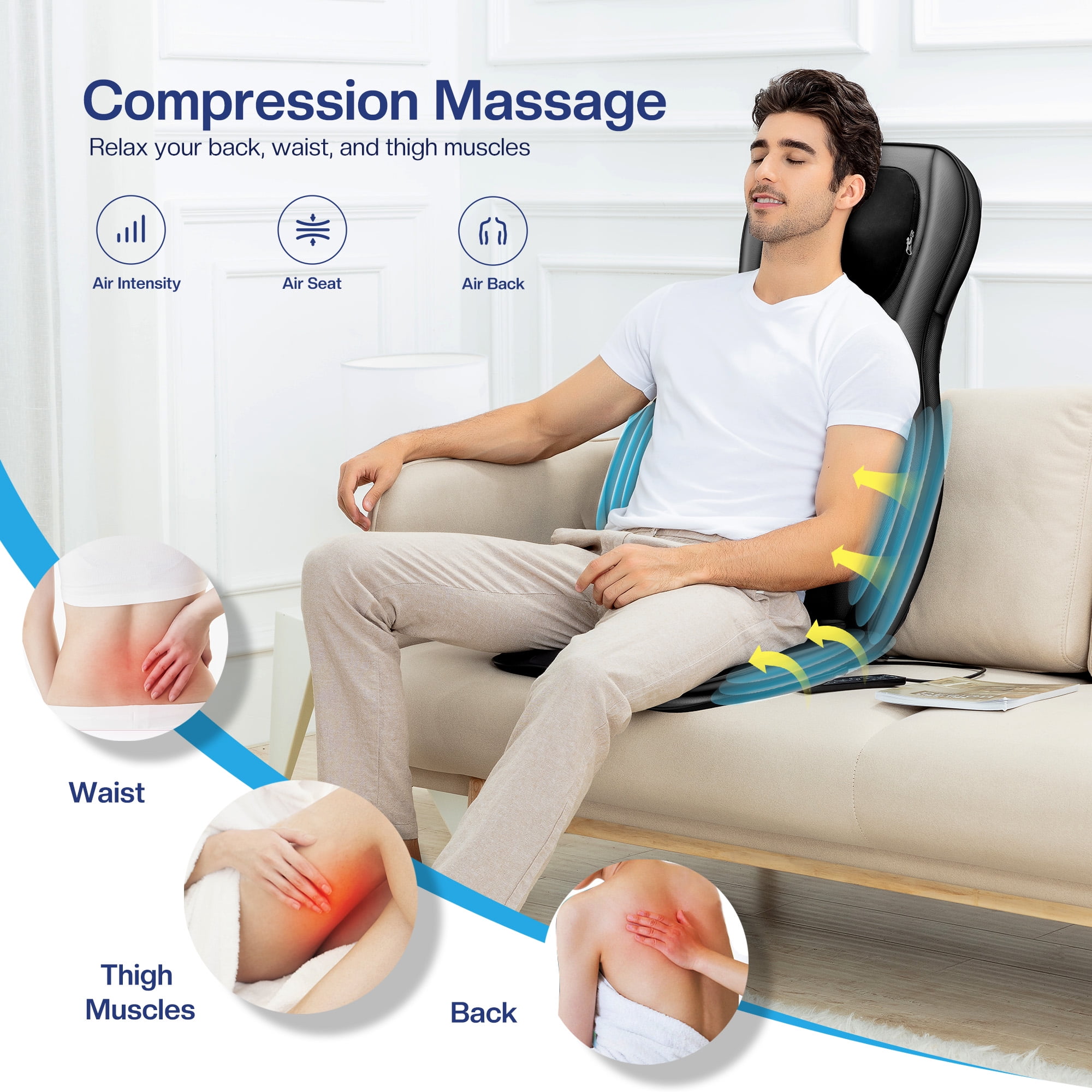 Comfier Neck & Back Massager with Heat - Shiatsu Massage Chair Pad Portable,  New