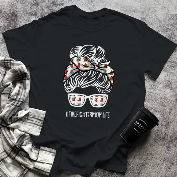 Fire-fighter Mom Life Mothers Day Proud Fire-man Mama Mommy, Small, Black