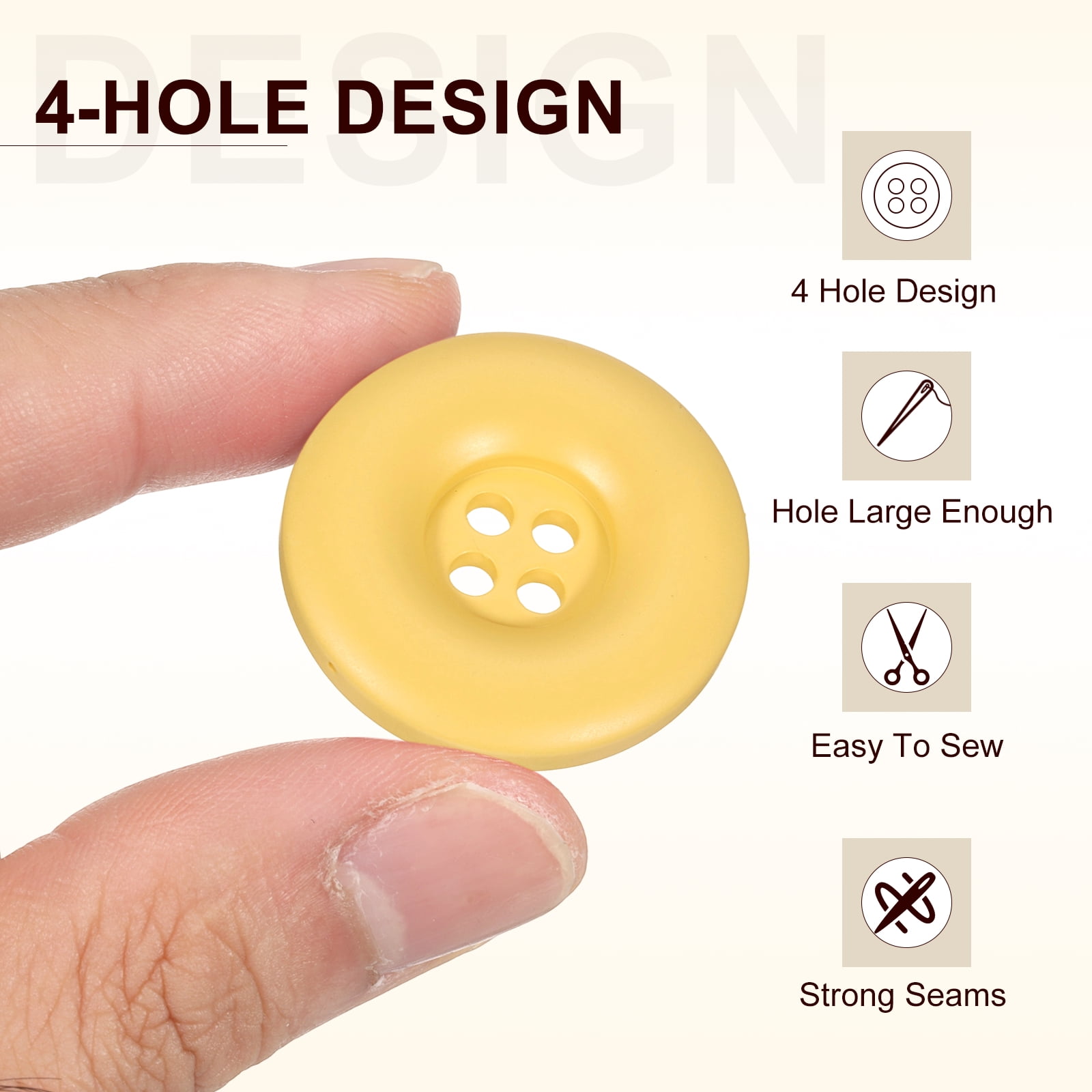 Uxcell 50pcs Sewing Button 30mm 4 Holes Resin Round Crafting Buttons, Yellow