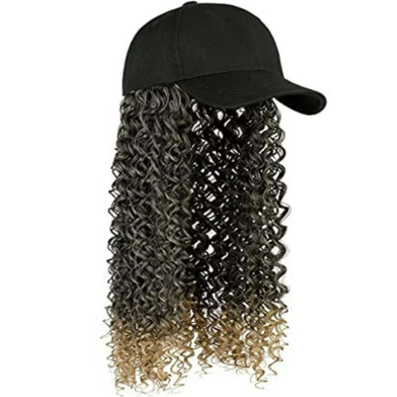 YEKEYI Headband Wig Human Hair Wigs Baseball cap Wig Curly Deep Wave Headband Wig Hat Wigs (Brown hat coffee wig)