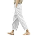 thumbnail image 2 of Baqcunre Women's Solid Nine-Point Loose Anti-Cotton Hemp Elastic Waist Pants Size M-3XL,Womens Fashion Wide Leg Pants Woman Flare Pants for Women Women's Pants White, 2 of 7