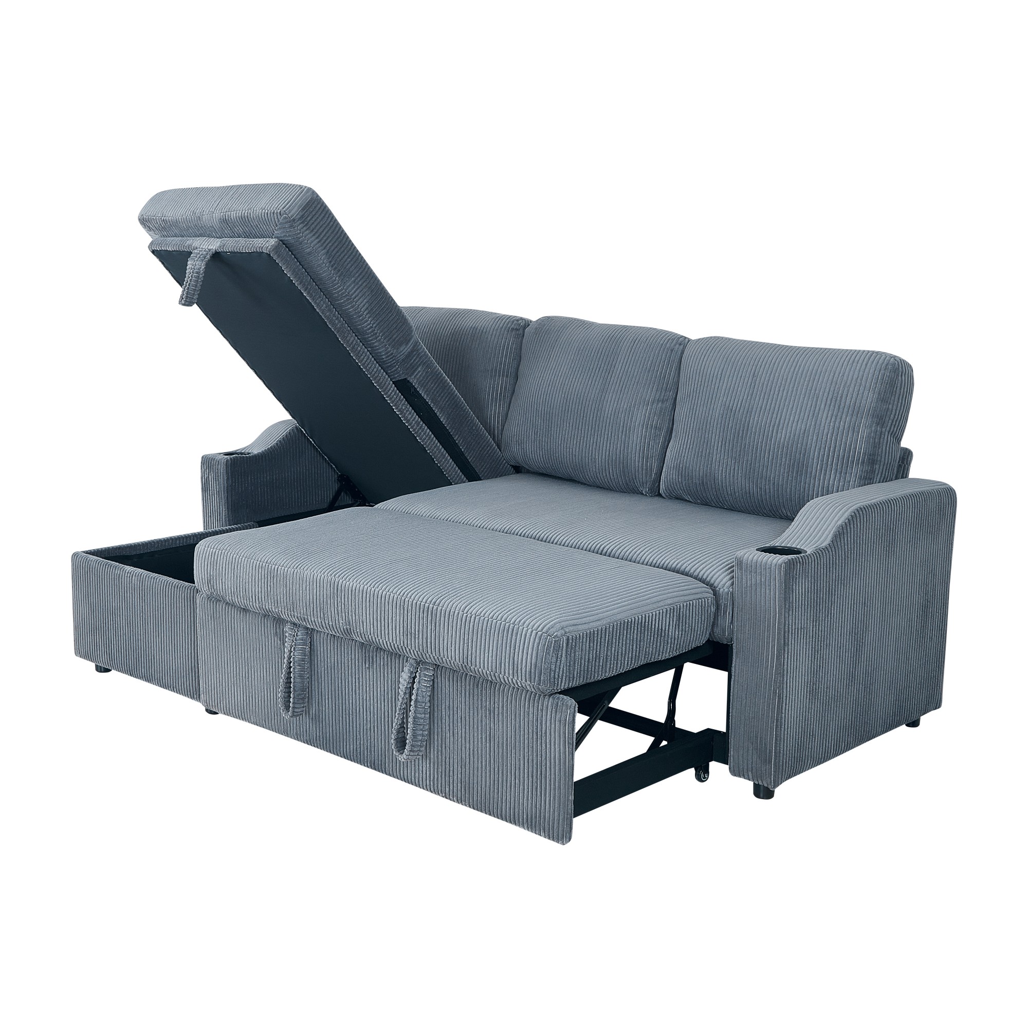 Gewnee Pull Out Sofa Bed,3 In 1 Sleeping and Seating Sofa with Storage Function,with Corduroy Fabric L-shaped Sofa,Suitable for Living Room,Bedroom and Apartment(Gray)