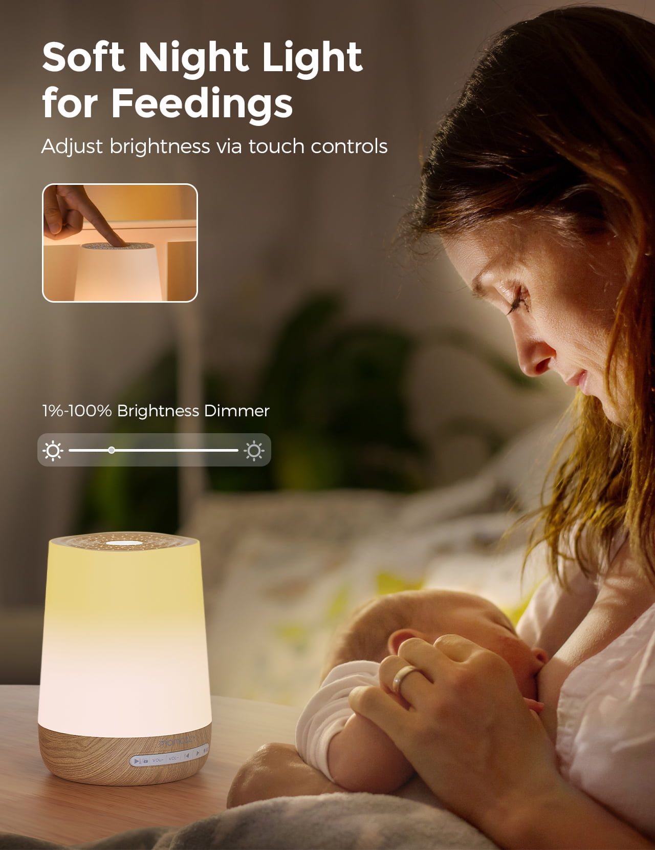 Momcozy White Noise Machine for Baby Sleeping with Night Light, Toddler Sleep Trainer with 34 Soothing Sounds, Timer, App Remote Control,Wood Grain